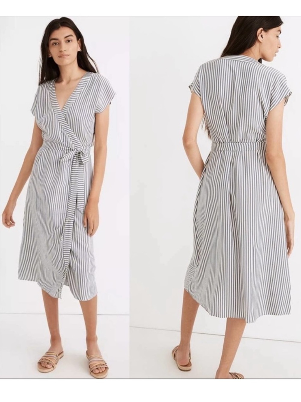 Madewell Striped Cap Sleeve Tie Side Dress, XS